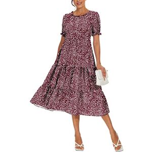 YUNDAI Women's Summer Casual Maxi Boho Dress Floral Print Ruffle Puff Sleeve High Waist Modest Long Dresses, X-Large Polka Dot Red