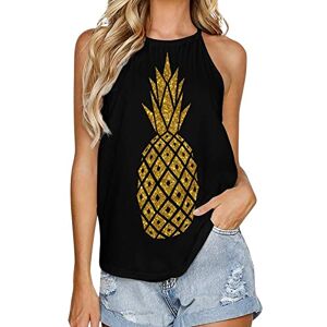 Generic041 Gold Pineapple Fashion Tank Top for Women Summer Crew Neck T Shirts Sleeveless Yoga Blouse Tee L