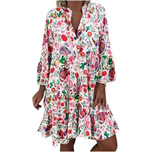 Women V Neck 3/4 Sleeve Midi Dress Floral Print Ruffle Casual Short Dresses Loose Beach Holiday Sundress Ladies Summer Casual Dresses UK