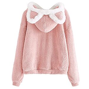 YuzRong Lovely Teddy Bear Hoodie for Women Plush Fleece Hooded Jumper Casual Long Sleeve Winter Warm Fluffy Flannel Pullover Sweatshirt Pink