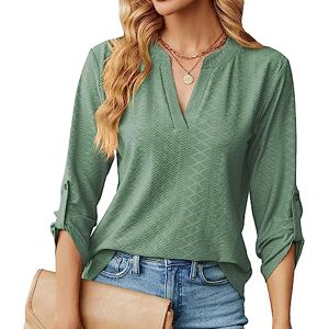 Heersan Womens Casual Tops V-Neck 3/4 Sleeve Blouse Tops Ladies Pullover Tops Blouse Shirts DarkGreen