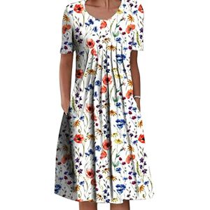 Colisha Womens Summer Casual Floral Midi Dress Scoop Neck Boho Beach Ladies Dresses with Pockets #1 XL