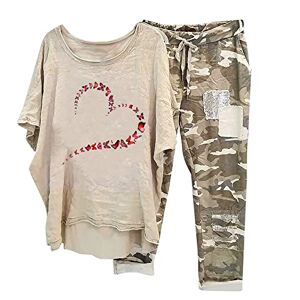 Lightning Deals AEGJEGVD Lounge Wear Sets for Women UK Summer Linen Printing 2 Piece Sets Co Ord Sets Casual Two-piece Outfits Set Round Neck Half Sleeve and Elastic Waist Camouflage Trousers Pants S-5XL Clearance