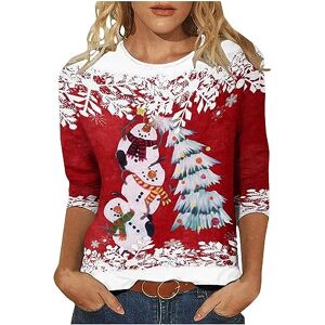 Womens Jumper 0906a544 Ladies Christmas Jumper Oversize Blouses Pullover Comfy 3/4 Sleeves Round Neck Sweatshirts Womens Xmas Tunic Tops Christmas Snowman Printed Sweater Winter Fall Warm Casual Loose Fit Shirts Loungwear