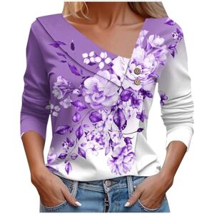 CUTeFiorino Women Blouse Casual Long Sleeve Printed Top T-Shirt for Women Spring Summer V-Neck T Shirt Yellow Women, purple, M