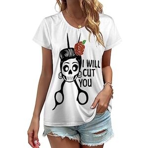 Songting I Will Cut You Skull Womens V Neck T Shirts Cute Graphic Short Sleeve Casual Tee Tops S