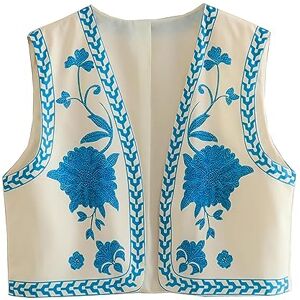 Chdirnely Women's Gilets Vintage Floral Print Sleeveless Cardigan Casual Outwear Club Crop Vest Retro Jacket Holiday Party Christmas Outerwear Gilet Streetwear