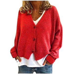 Amhomely Sale Clearance Knitted Coat For Women Long Sleeve Button Down Cardigan Sweater Solid V Neck Knitted Jacket Open Front Cardigan Knitwear Loose Fit Casual Knitted Cardigan Jacket Thin Knitted Cardigan Watermelon Red M