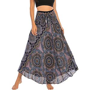 FEOYA Women Boho Long Maxi Skirts Summer Casual 2 in 1 Skirt Dress with Floral Printed Elastic Waist Beach Skirts