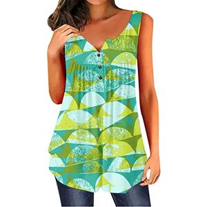 Generic Women Summer V Neck Longline Casual Button Down Cotton Linen Shirts Tanks Tops Fitness Top Ladies Summer Loose Border Fashion 3D Sleeveless Printed T Shirt Vest Casual Short Sleeve Tunic (Green, XL)