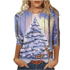 Cyber Monday Black Friday Deals!!! AMhomely Christmas T Shirts for Women UK Clearance Ladies Tops Fall Casual 3/4 Sleeve Loose Shirts Crewneck Xmas Tree Snowflake Elk Print Cute Blouse Graphic Tees Tunic Dressy Trendy Clothes