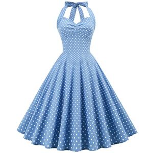 IMEKIS Women 1950s Vintage A Line Halter Neck Polka Dot Dress Sleeveless Cocktail Evening Retro Swing Dress Knee Length Wedding Party Ball Gown Summer Beach Sundress Light Blue 01 M