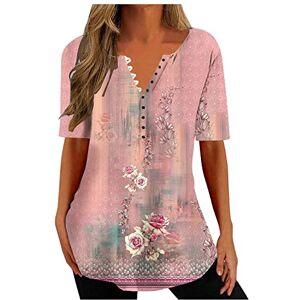 Women Baggy Tops For Summer 2023 Ladies Summer Tops Vintage Floral Printed Tunic Tops with Henley Neck Button Tunic Tops