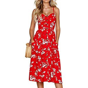 YMING Women's Midi Dress Casual Summer Dress Sleeveless Dress Red XS