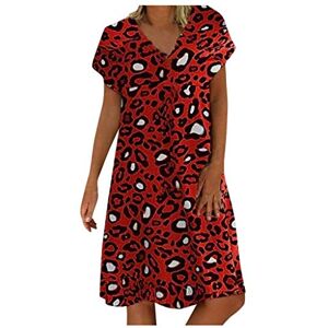 Janly Clearance Sale Womens Casual Dress, Women Casual Boho Leopard Print Dress V Neck Short Sleeve Loose Vacation Dress for Holiday