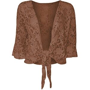 Golomak&#174; Womens Floral Lace 3/4 Sleeve Cardigan Shrug - Ladies Front Tie Up Sequin Bolero Stretch Cropped Top (Mocha, 12-14)