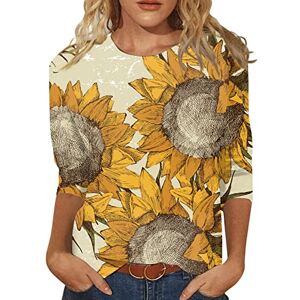 Yaheyuan Summer Fashion Women's Tops Commuting Daily T-Shirts Round Neck Three Quarter Sleeve Tops Cute Floral Print Pattern