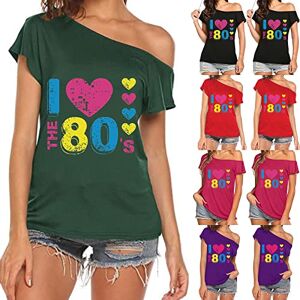 Summer Tops For Women Uk 0420a29 FunAloe Ladies Evening Tops,Womens Basic Tops,Short Sleeve Blouse,Basic Shirts, Shirts,One Shoulder Tops for Women UK,Love The 80'S Letter Printed,Elegant,Long Shirts for Women to Wear with Leggings