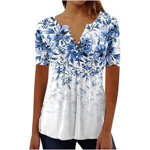 Tunic Tops For Women Uk 240213 Tpa2426 Womens Short Sleeve Blouse Lace Top Floral Print Loose Tunic Tops V Neck Summer Shirt V Neck Blousess Clothes Tee Shirtss Pleated Short Sleeve Tops Blue Size 14