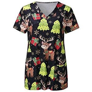 SHITOUJI Christmas Working Uniforms for Women Xmas Scrub Uniform Tunic Tshirts Short Sleeve V Neck Tops Snowman Printing Uniform Blouse Shirts