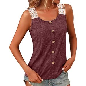 Amazon Sale Clearance For Women Angxiwan Womens Summer Tops Women Loose U Neck Sleeveless Tops Casual Pure Color Lace Summer Shirts Vest Blouse The Specials T Shirt Tankini Tops for Women UK Wine