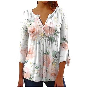 Warehouse Clearance Bargains Sale Uk Womens Clothes Sale Clearance Black Friday & Cyber Monday Deals UK Clearance 2024 Fall Women Tunic Tops UK 3/4 Sleeve Button Down V Neck Pleated Blouse Elegant Floral Printed Tee Shirt Oversized Flowy Hide Belly Tunics