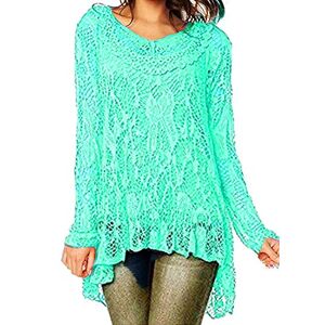 Summer Holiday Dip Hem Crochet Mesh Tunic Plus Size Vest Twin Top Lagenlook Lace Tunic Long Sleeve Dress R33 Celebmodelook &#174; Mint