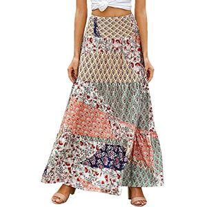 Cuctuo Boho Floral Print Long Skirts for Women High Waist A Line Midi Maxi Skirts Multicolor Half Body Dresses Fashion Flared Flowy Skirts Summer Vacation Beach Skirts Elastic Waist Pleated Skirts