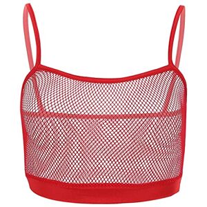 iiniim Womens See Through Sleeveless Sheer Mesh Fishnet Hollow Out Camisole Bra Vest Crop Top Red L