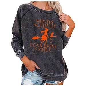 PRiME My Orders Sweatshirt for Women Halloween Long Sleeve Crewneck Loose Fit Pullover Tops UK Funny Letter Witch Cat Printed Blouses Autumn Casual Solid Jumper Shirts Fall T-Shirt