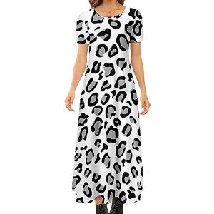 Songting Leopard Print Women's Summer Casual Short Sleeve Maxi Dress Crew Neck Printed Long Dresses S