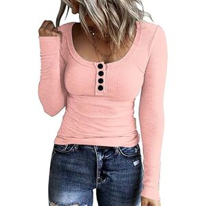 KINGFEN Women's Long Sleeve Tops Ladies Solid Colours Jumper Womens Comfortable Tops Casual Jumpers for Women UK Pink Size L(14-16)