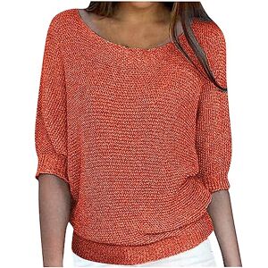 Women Tops 0729b29689 Summer Tops for Women Knit Tops Crewneck Sweatshirts 3/4 Sleeve Tops Solid Wear Elegant Comfort Top Shirt Sweater Commuting Air-Conditioning Orange L Funny T Shirts Women Classical Henley Shirts