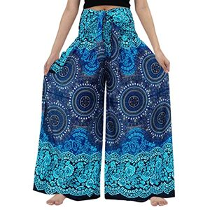 Paidaxing Wide Pants For Women Pants Stretchy Pants Lounge Print Harem Casual Leg Vintage Size Yoga Plus Boho High Over Wide Fold Loose Waist With Pockets Plus Size Pants harem trousers for Wide (d-Blue, XL)