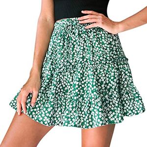 Janly Clearance Sale Skirt for Women, Women Casual Print Ruffles A-Line Pleated Lace Up Bandage Short Skirt, for Holiday Summer (Green-3XL