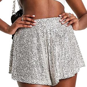 HZPHQY Women Summer Casual Sequin Shorts High Waist Sparkly Shorts Loose Flowy Night Out Party Shorts Clubwear (A-Silver, S)