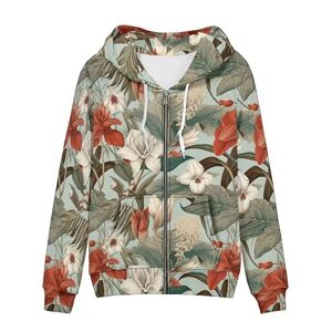 Garronmavis Retro Plants Flower Women's Zip Up Hoodie Watercolor Flowers Long Sleeve Fall Y2K Sweatshirts Vintage Floral Arts Hooded Jacket for Casual, Daily Wear, Office - XS