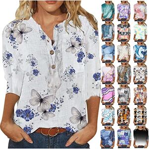 Summer Tops For Women Uk 0331b492 FunAloe Women Blouse UK Sale Clearance Ladies 3/4 Sleeves Shirts Printed T-Shirt Mid-Length V-Neck Casual Tops Plus Size Business Office Loose Top for Spring/Summer Size 8-18 2023