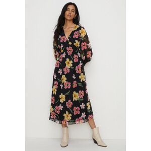 Oasis Petite Floral Print Chiffon Midi Dress Black 10,6,12,8 female