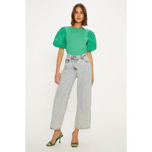 Oasis Woven Mix Puff Sleeve T-Shirt Green XS female