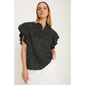 Oasis Spot Print Ruffle Sleeve Button Front Blouse Mono 6 female