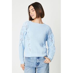 Oasis Lace Insert Ribbed Sweaterblue Ivory,Blue M,S,L female