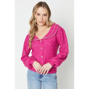 Oasis Pointelle Cardigan With Frill Collarpink Blue,Pink XS,L,M,S female