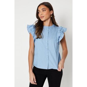 Oasis Petite Chambray Ruffle Lace Trim Top Blue 18,14,16,12,8 female