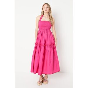 Oasis Cotton Poplin Shirred Halterneck Midi Dresspink White,Pink 16,10,8,6,14,12 female