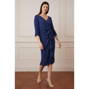 Wallis Womens Embellished Viscose Satin Ruffle Midi Dress - Navy - Size: 18