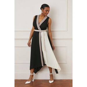 Wallis Womens Contrast Pleat Skirt Wrap Midi Dress - Mono - Size: 18