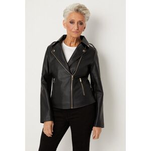 Wallis Womens Petite Black Faux Leather Biker Jacket - Black - Size: 14