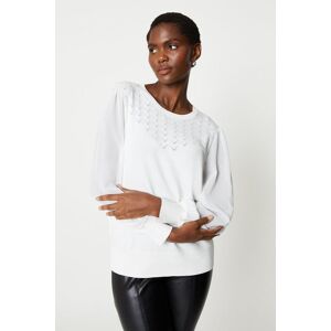 Wallis Womens Pointelle Chiffon Sleeve Jumper - Ivory - Size: L