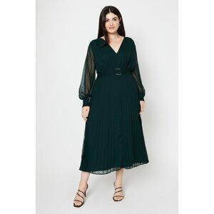 Wallis Womens Curve Dobby Ring Belt Detail Midi Dress - Emerald - Size: 22